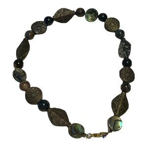 8.5 “ mother of pearl agate bronze tone beaded boho bracelet sring clasp